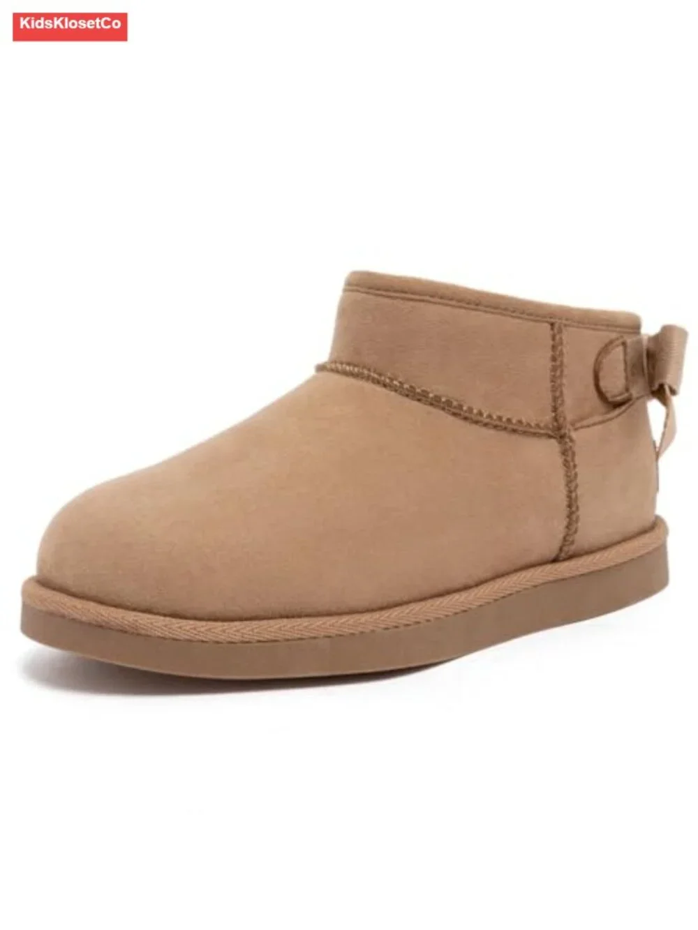 Girls Faux Fur Lined Ankle Boots Slip-On Winter Booties with Bow